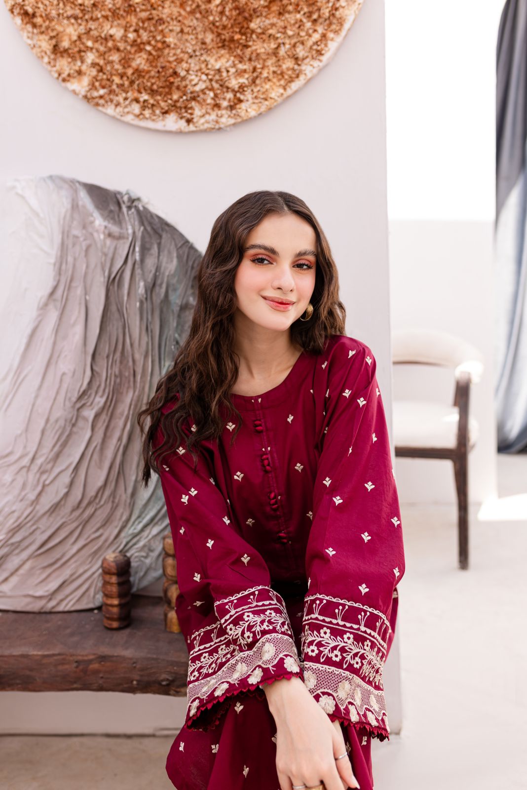 Pop Garnet 2-Piece Embroidered Lawn Ensemble