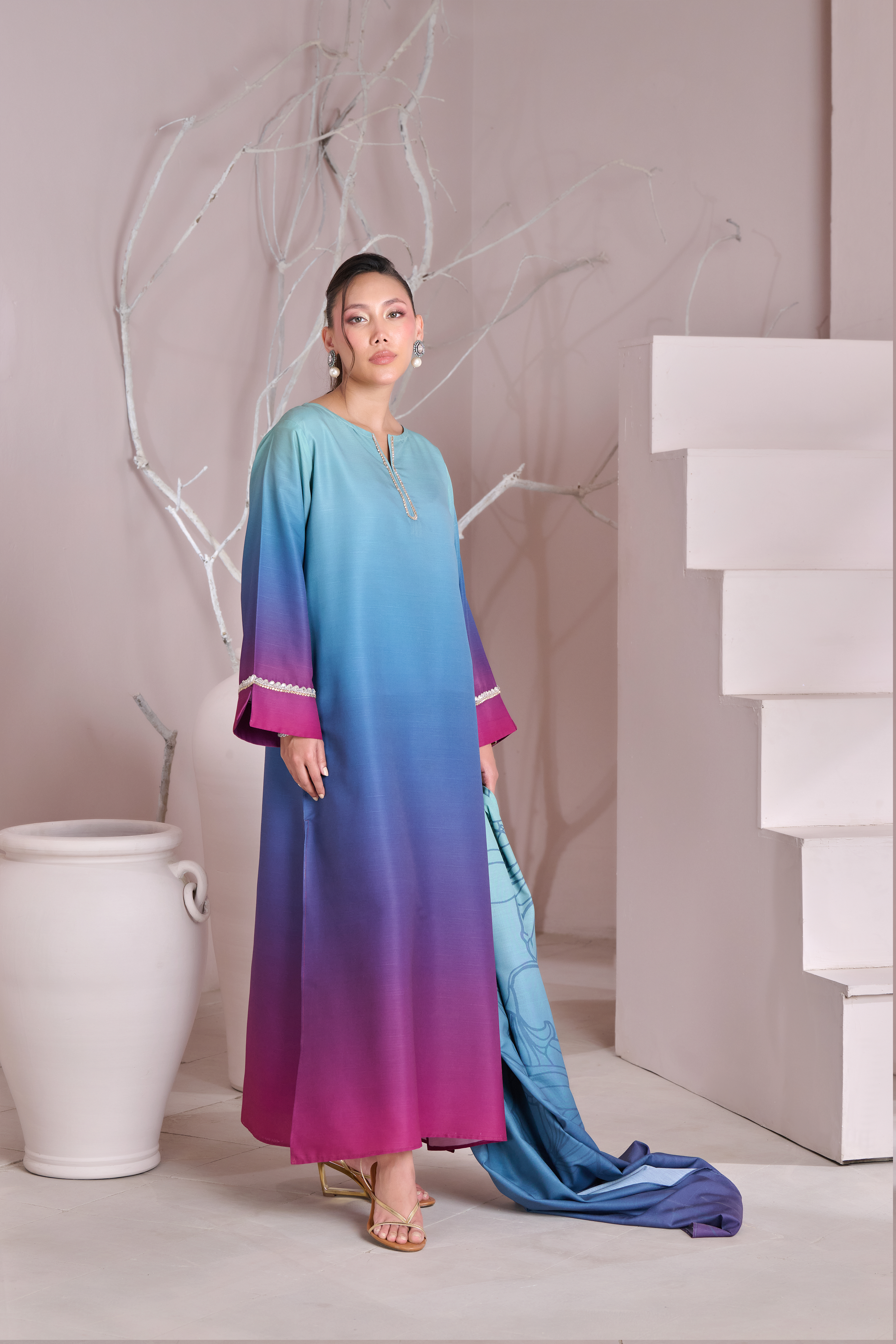 Silk 3Piece Printed Kaftan Set SF-402