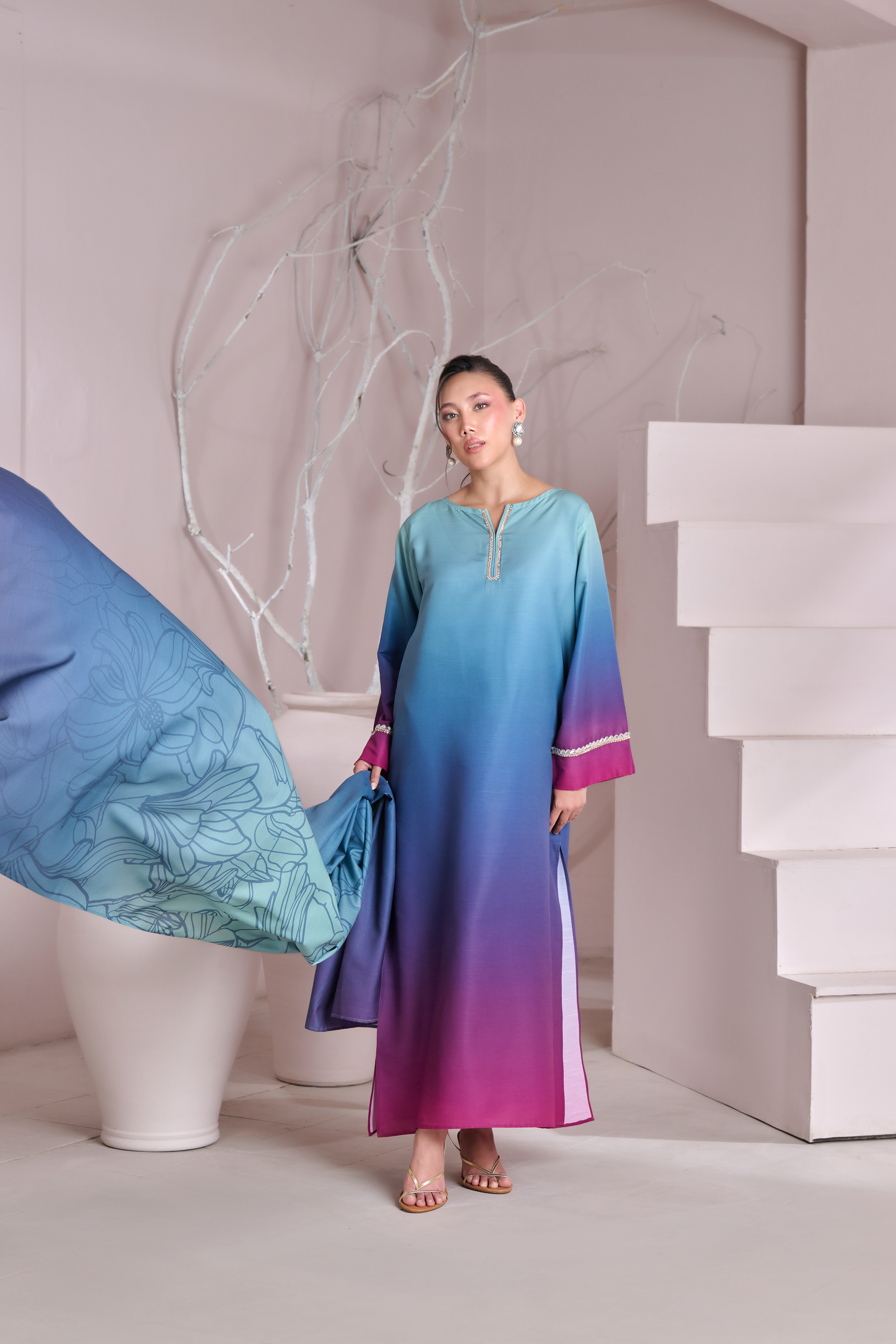 Silk 3Piece Printed Kaftan Set SF-402