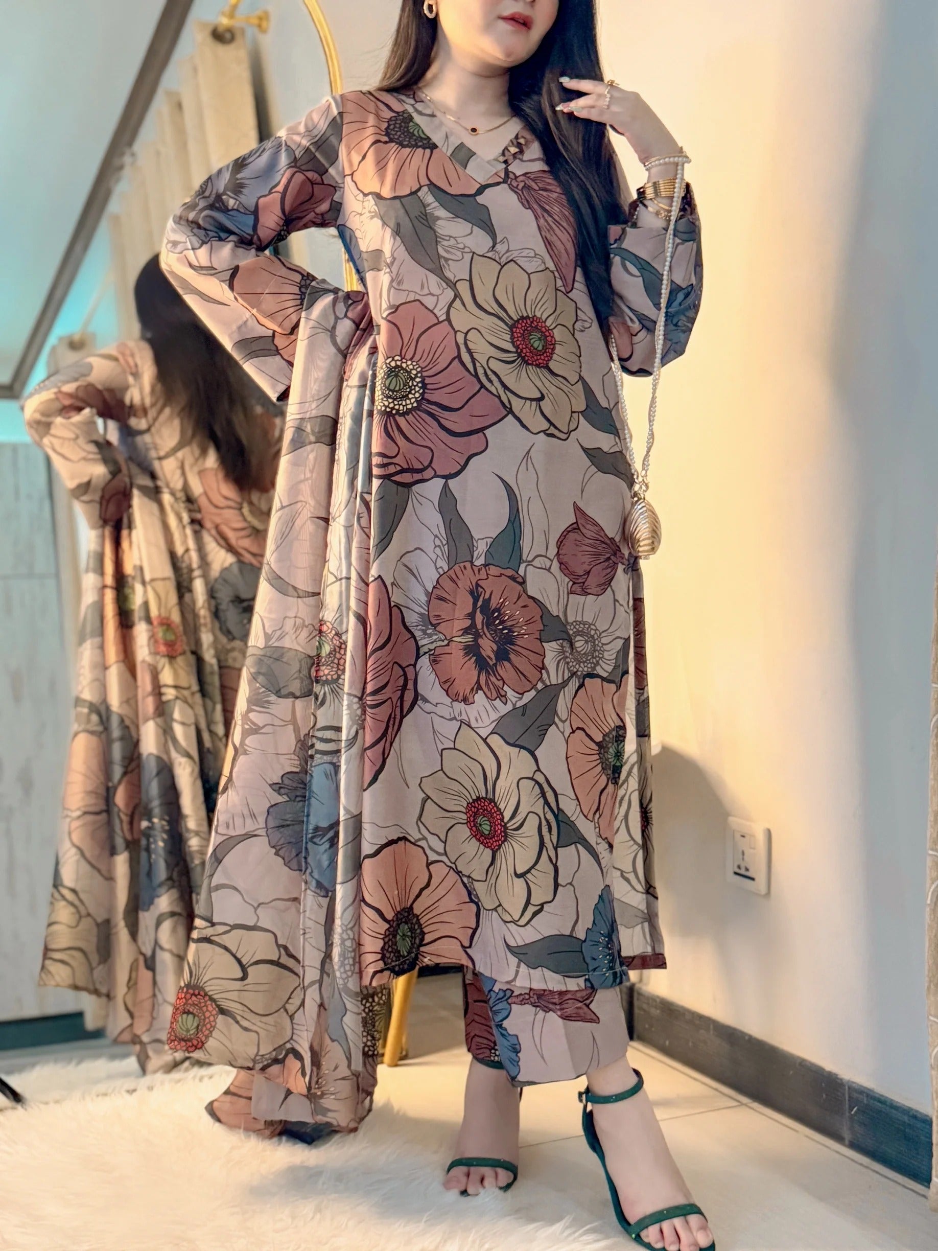 SF - 398 Premium Printed 3 Pc Stitched Suit