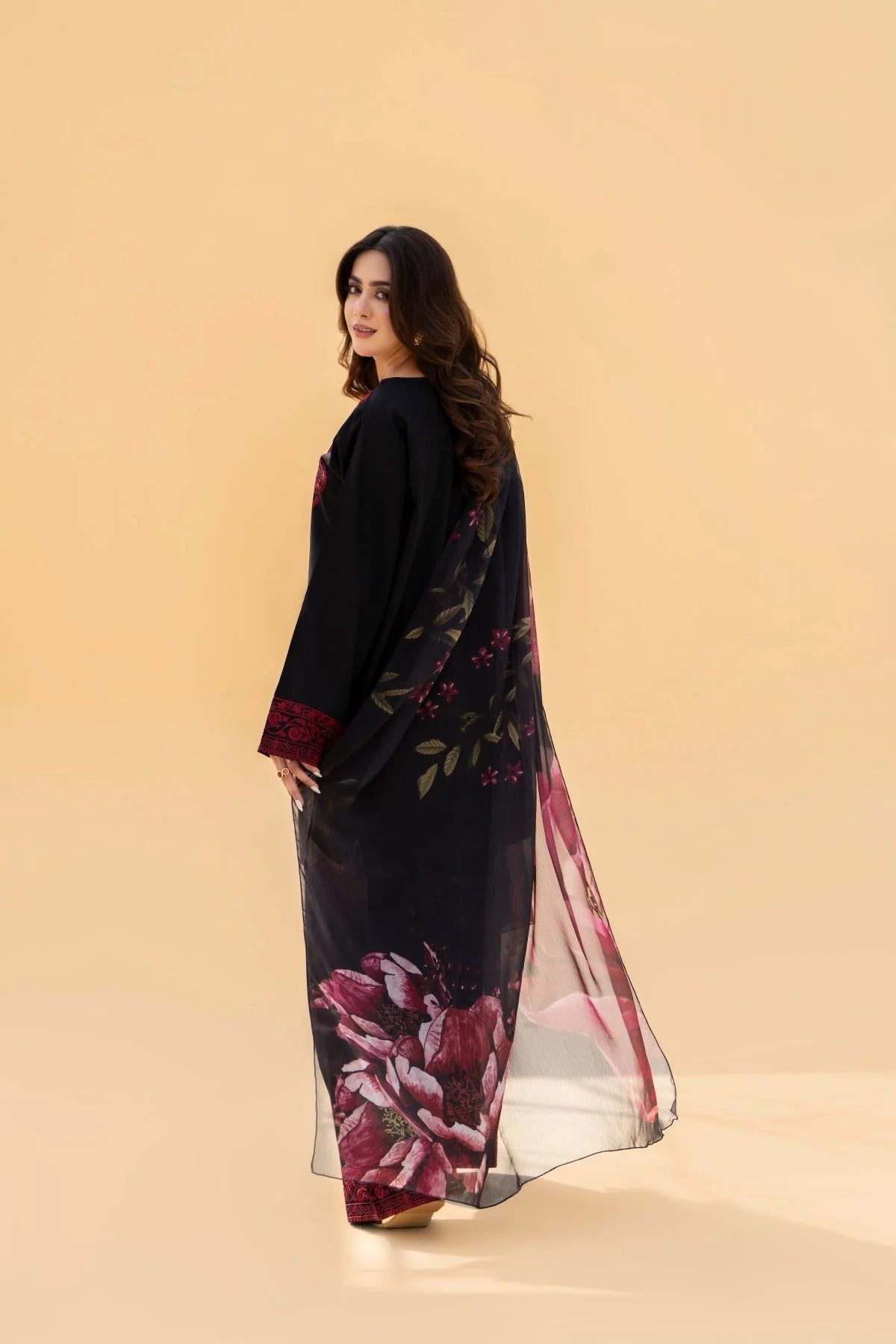 SF-394 Embroidered Black linen Three Piece Dress